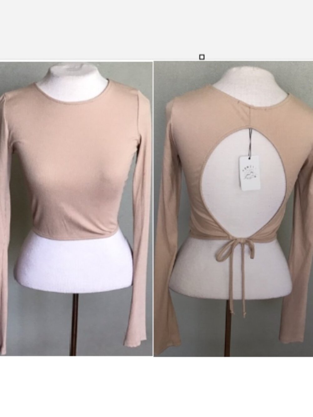 By Together Long Sleeve Open Back Going Out Nude Crop Top Y2K